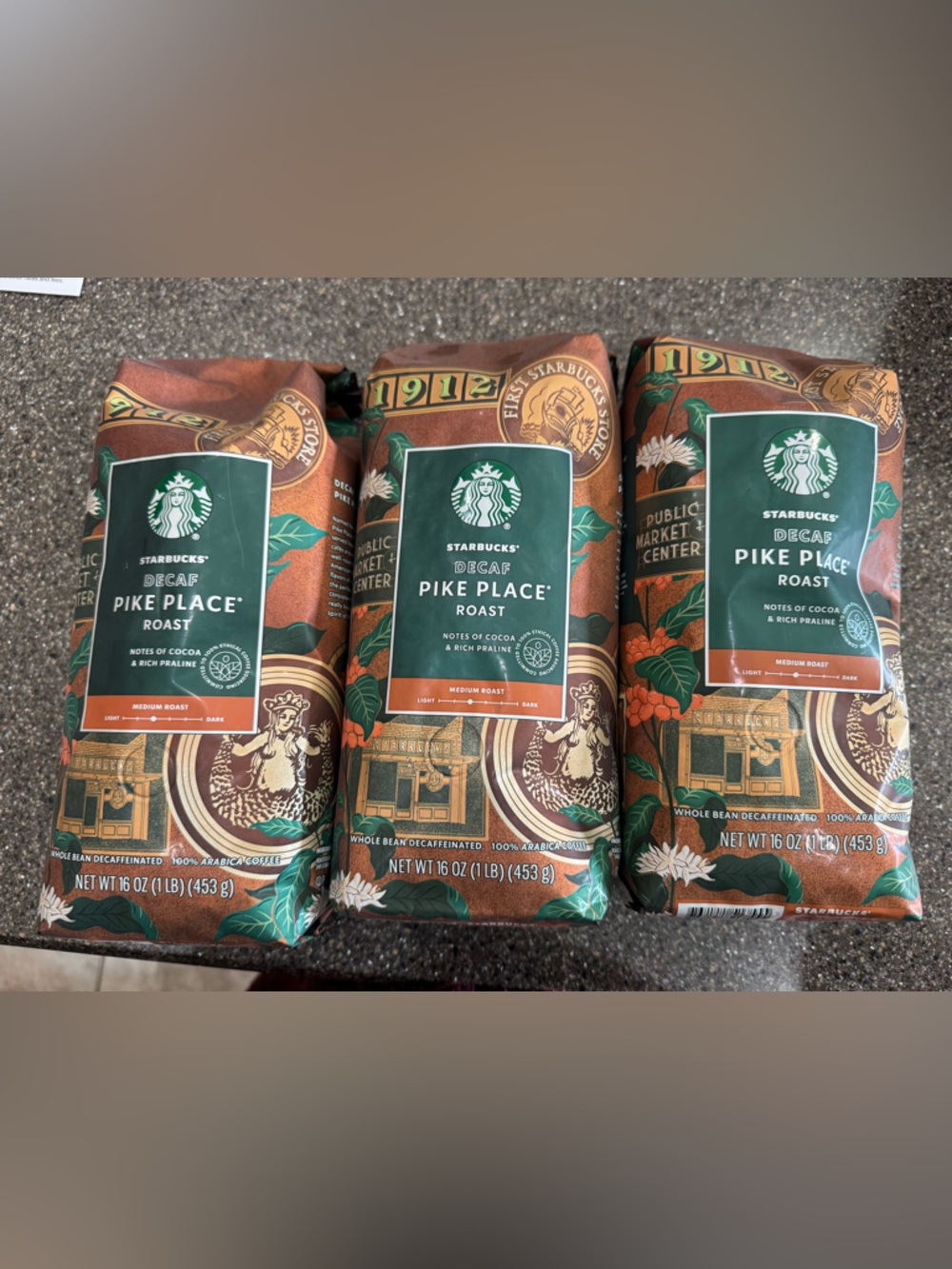 NEW (3) 1lbs STARBUCKS DECAF CBLEND MEDIUM ROAST DECAFFINATED WHOLE BEANS - Picture 1 of 9